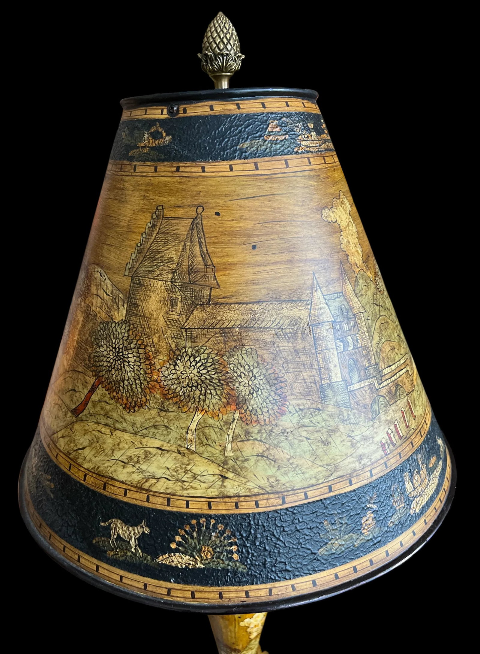 Vintage Chinoiserie Tole Table Lamps With Hand-Painted Landscape Shades – A Pair - 5