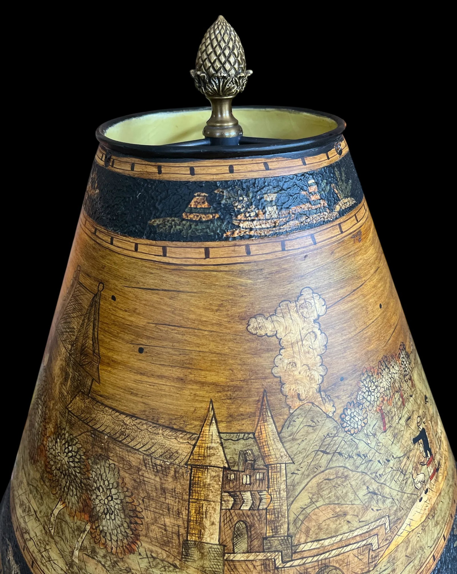 Vintage Chinoiserie Tole Table Lamps With Hand-Painted Landscape Shades – A Pair - 6