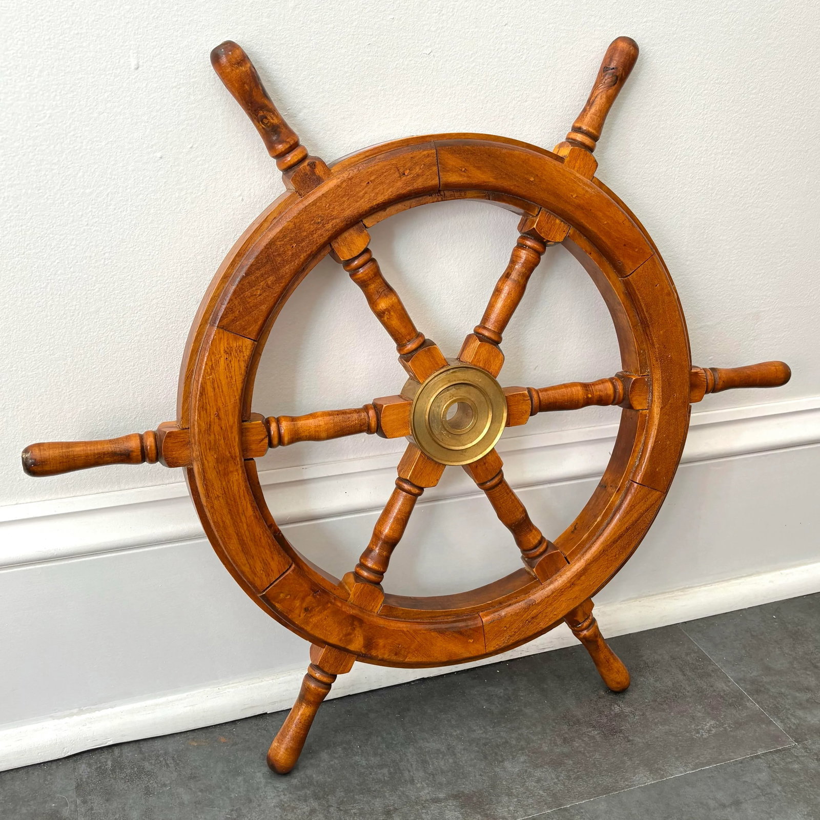 Vintage Authentic Nautical Sailboat Wheel With Brass Hub - 10