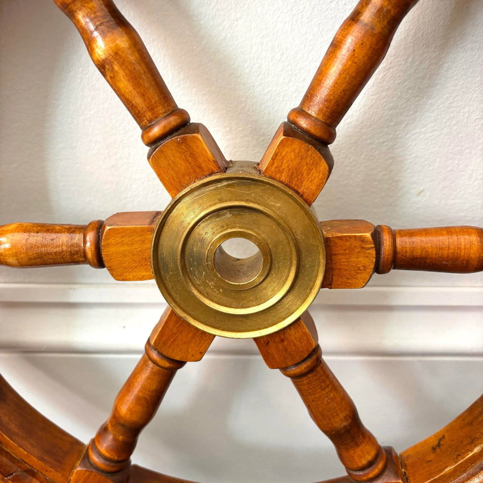Vintage Authentic Nautical Sailboat Wheel With Brass Hub - 2