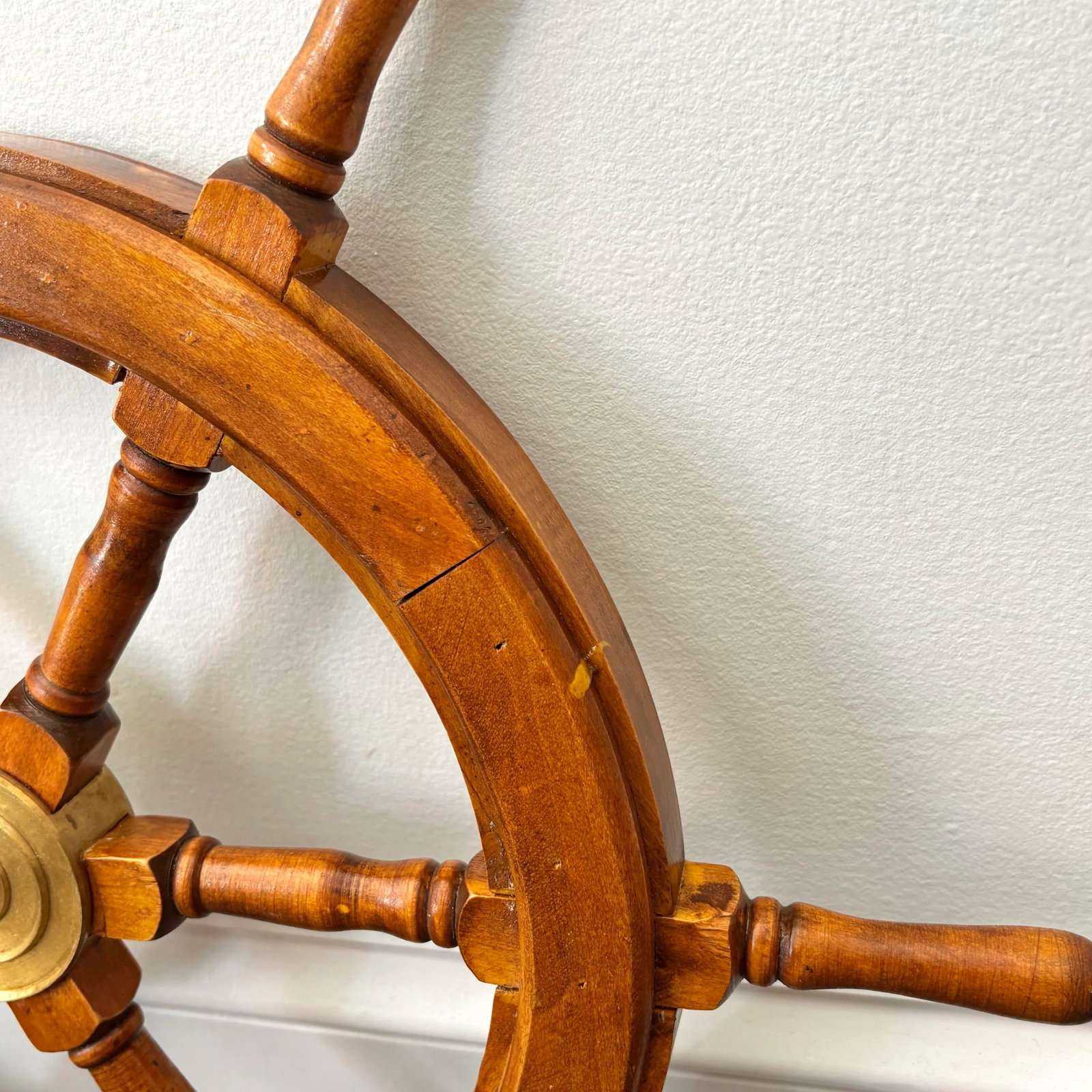 Vintage Authentic Nautical Sailboat Wheel With Brass Hub - 3