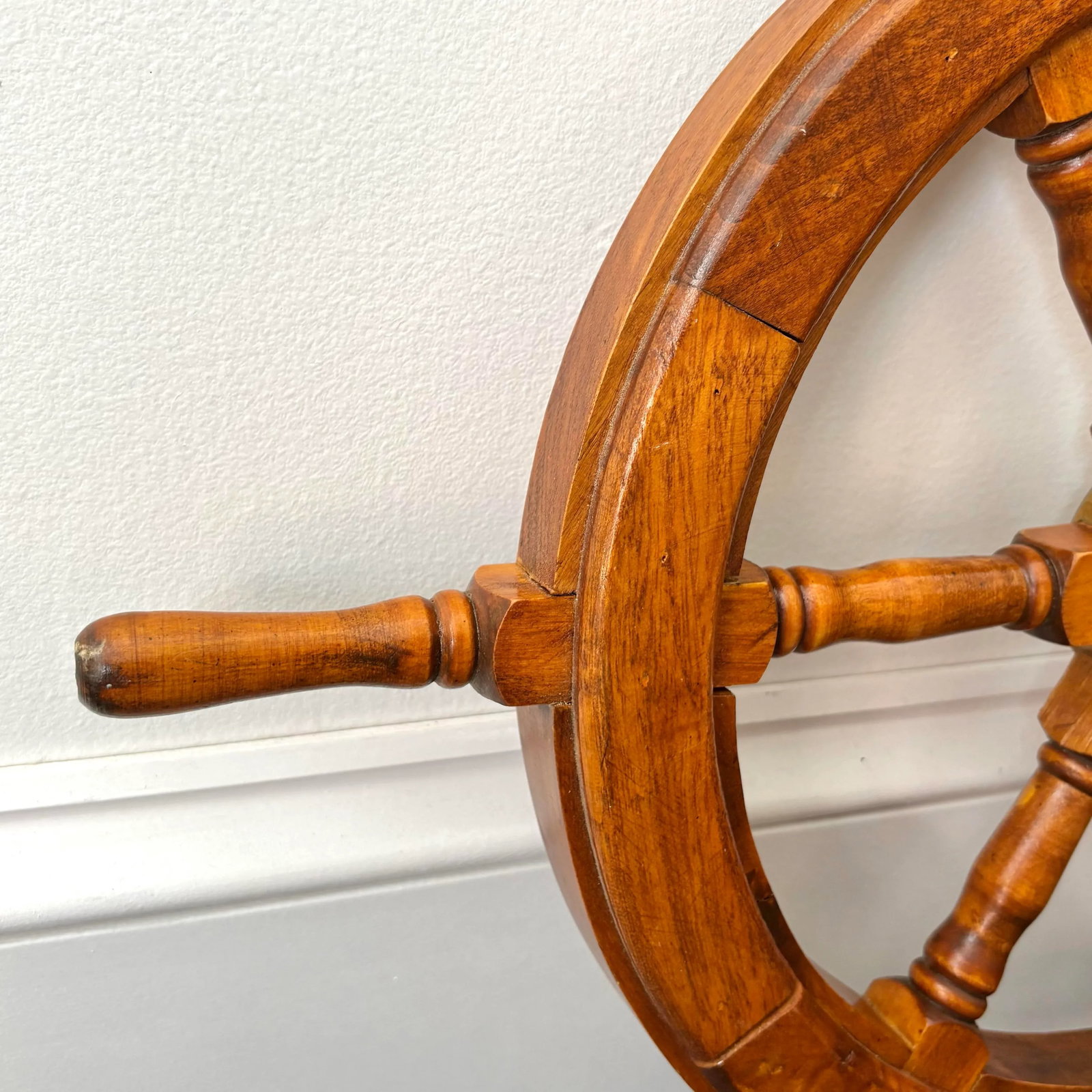 Vintage Authentic Nautical Sailboat Wheel With Brass Hub - 4