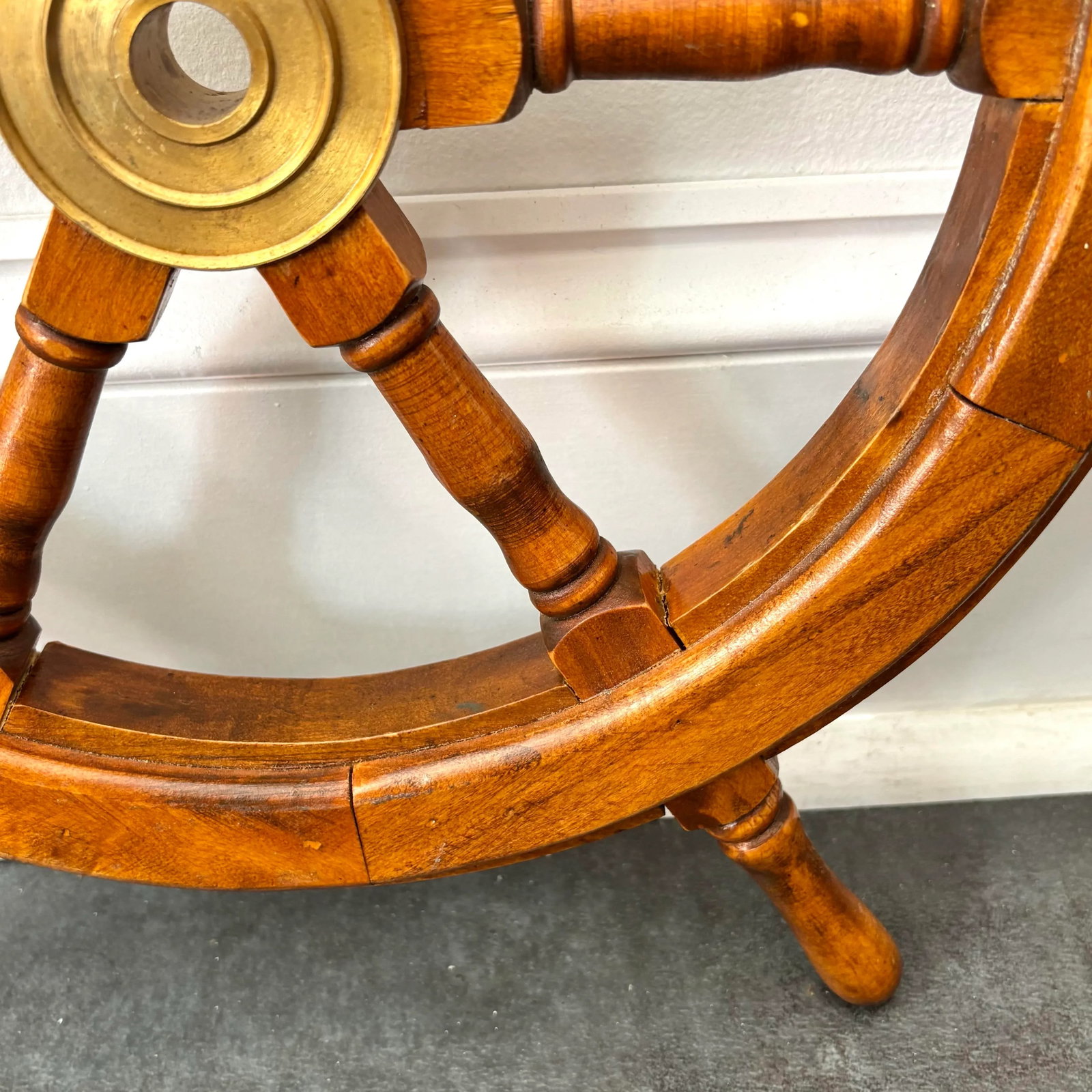 Vintage Authentic Nautical Sailboat Wheel With Brass Hub - 7