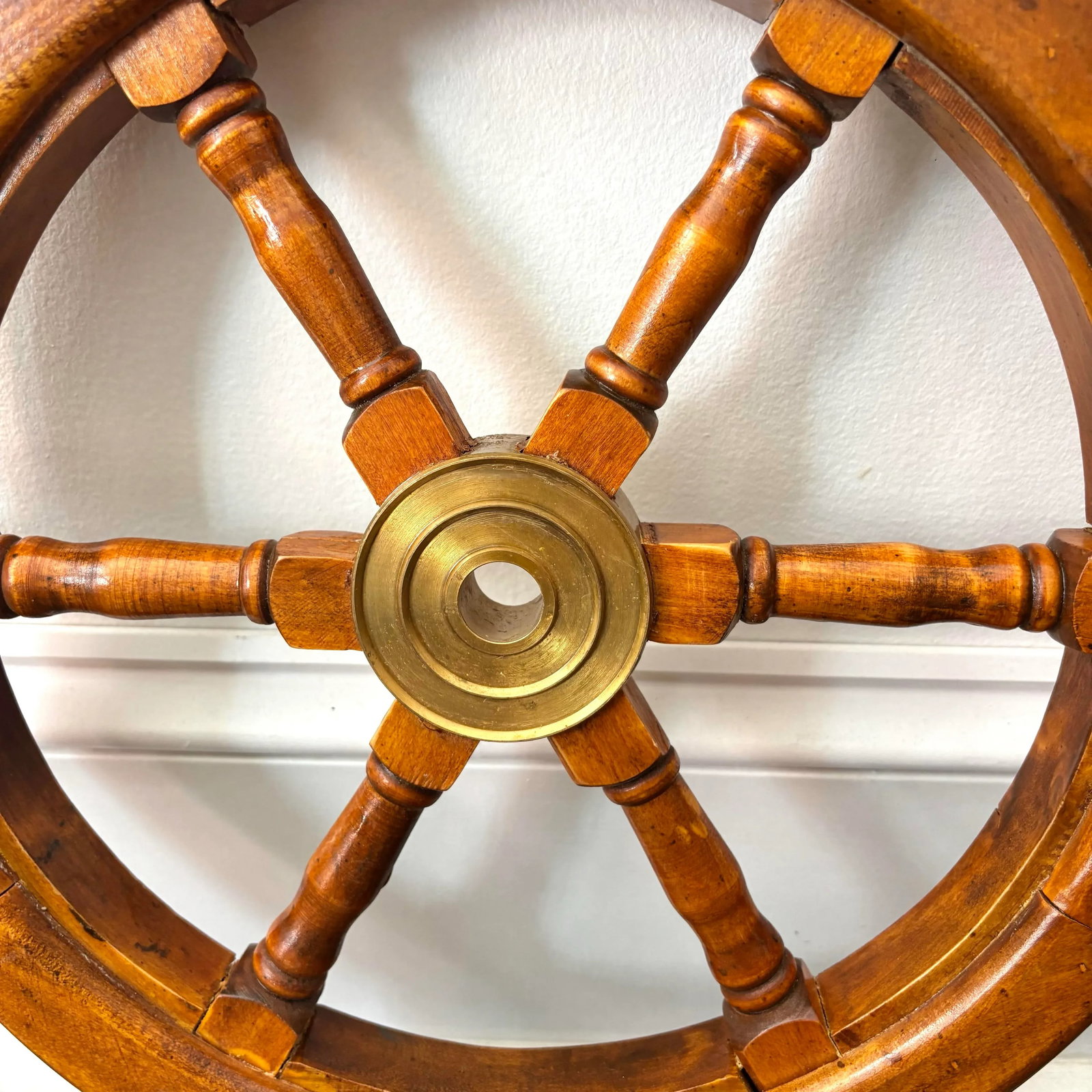 Vintage Authentic Nautical Sailboat Wheel With Brass Hub - 8