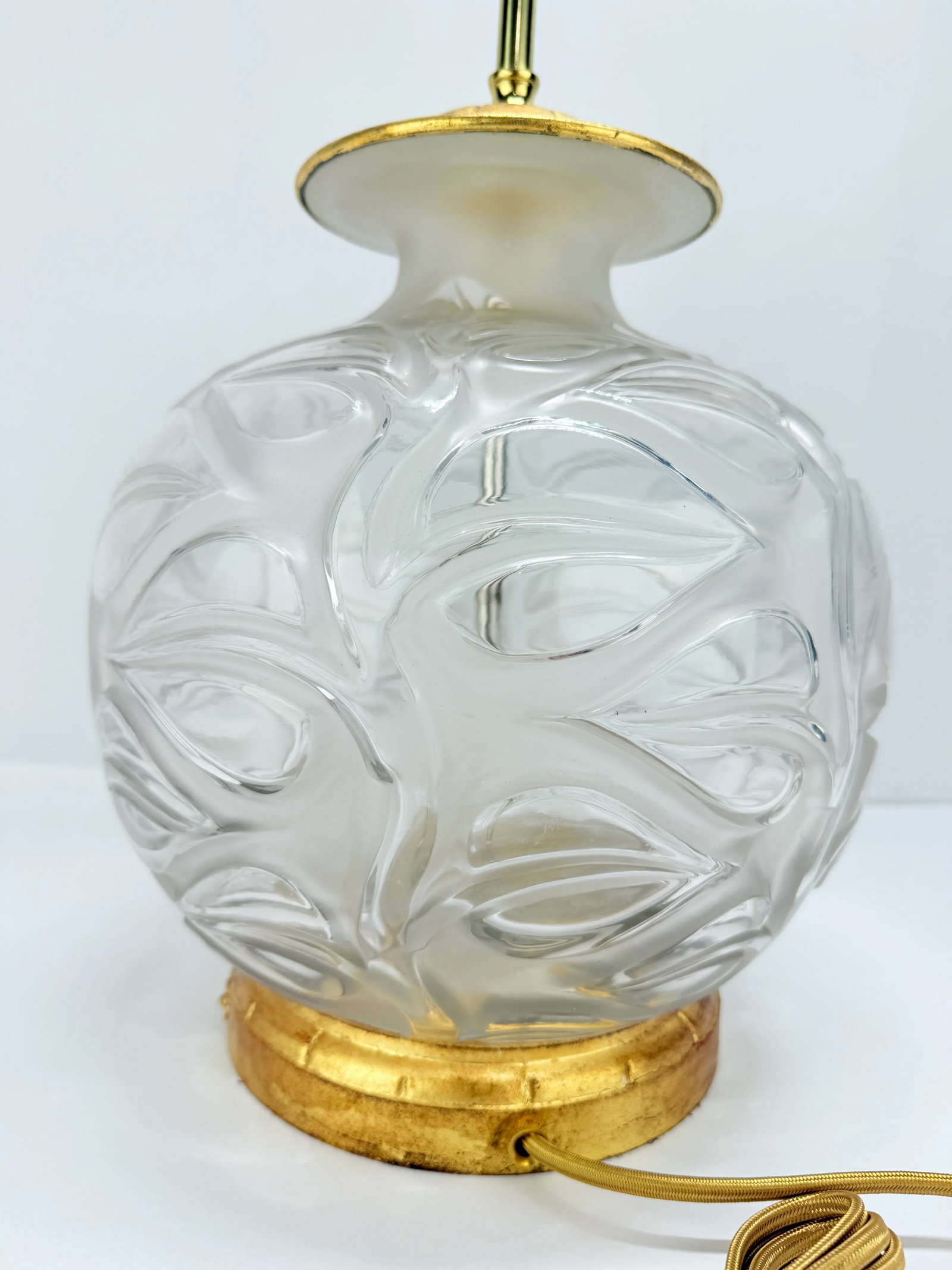 Rene Lalique "Sophora" Frosted and Clear Glass Table Lamp With Gilt Mounts C 1930 - 8