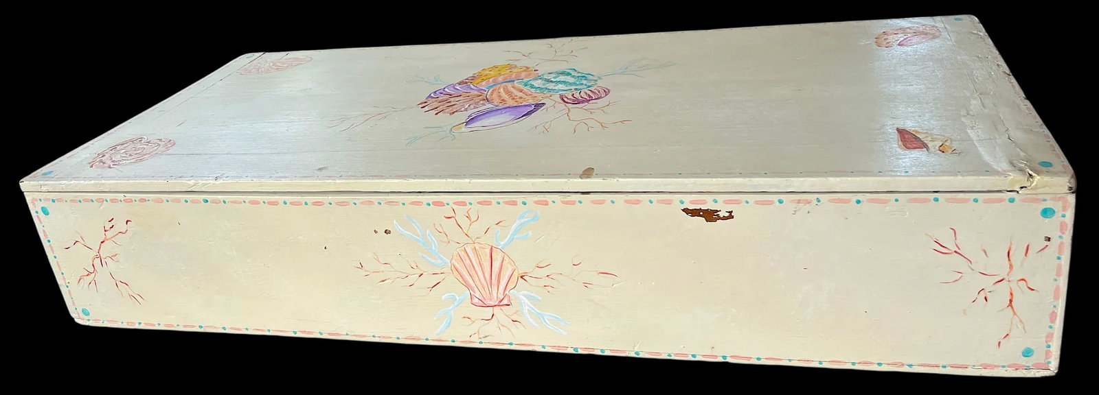 Early 20th Century Hand-Painted Large Seed Box With Seashell and Coral Motif - 2