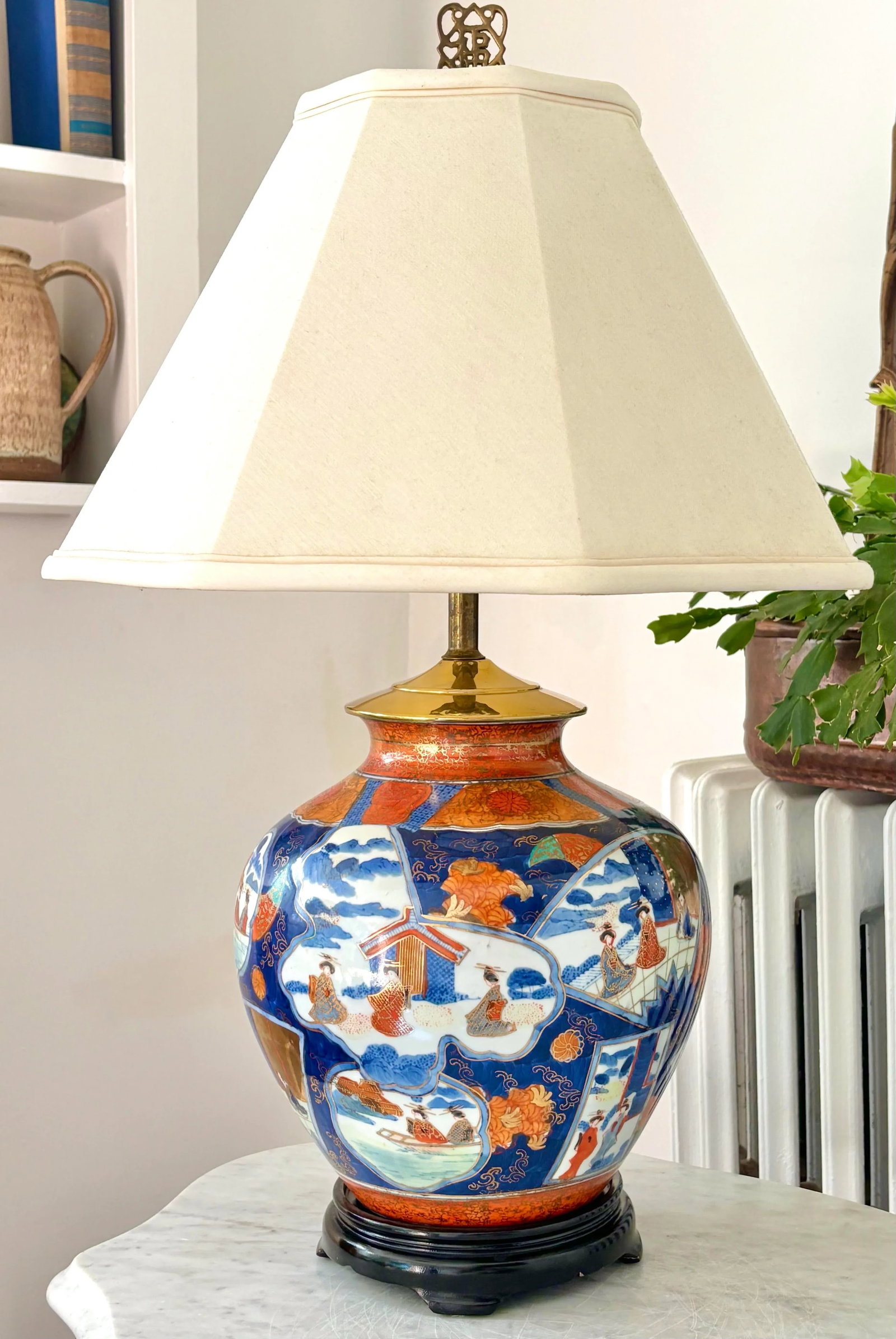 Vintage Imari Table Lamp With Shade and Finial - 2