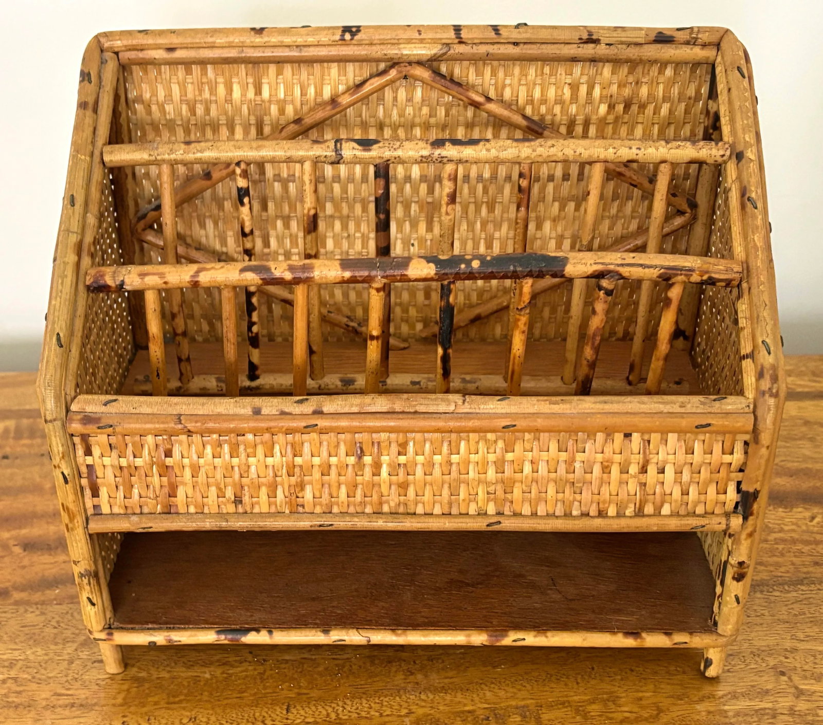 Vintage Tortoiseshell Bamboo and Rattan Desk Organizer - 2