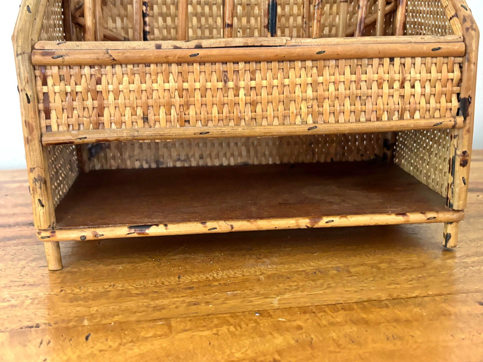 Vintage Tortoiseshell Bamboo and Rattan Desk Organizer - 3