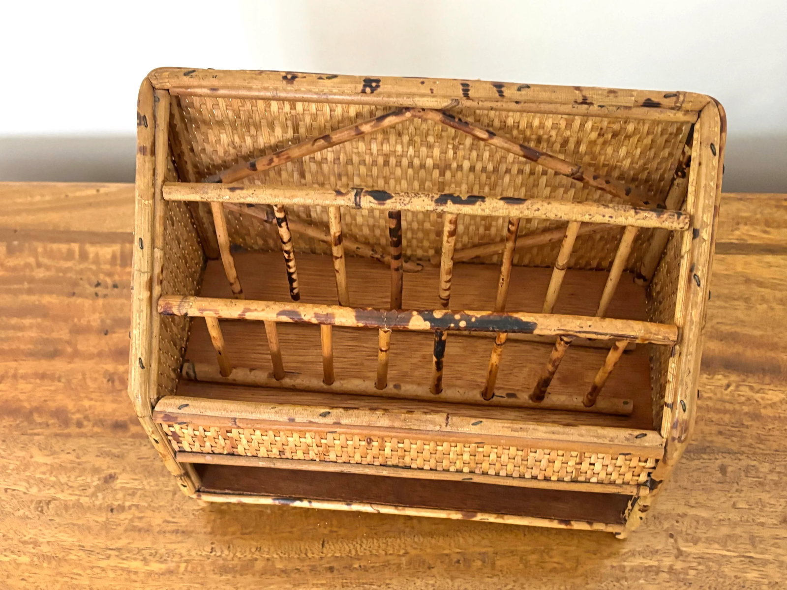 Vintage Tortoiseshell Bamboo and Rattan Desk Organizer - 4
