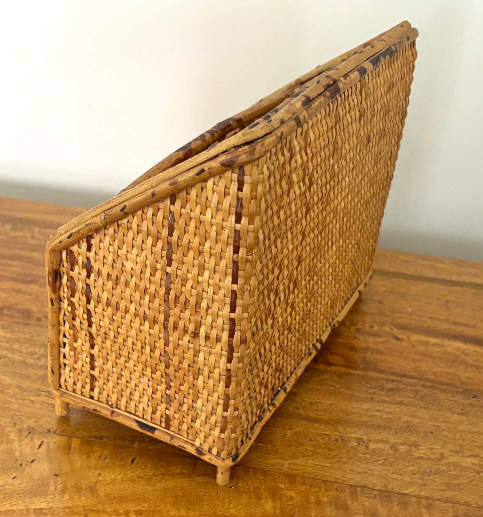 Vintage Tortoiseshell Bamboo and Rattan Desk Organizer - 5