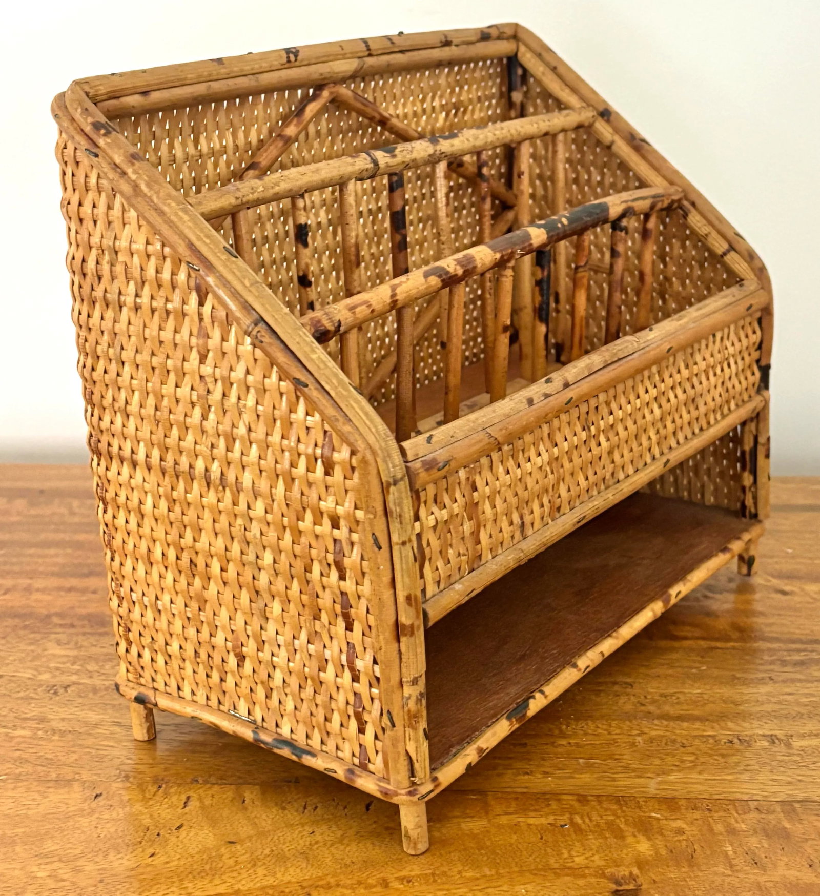 Vintage Tortoiseshell Bamboo and Rattan Desk Organizer - 6