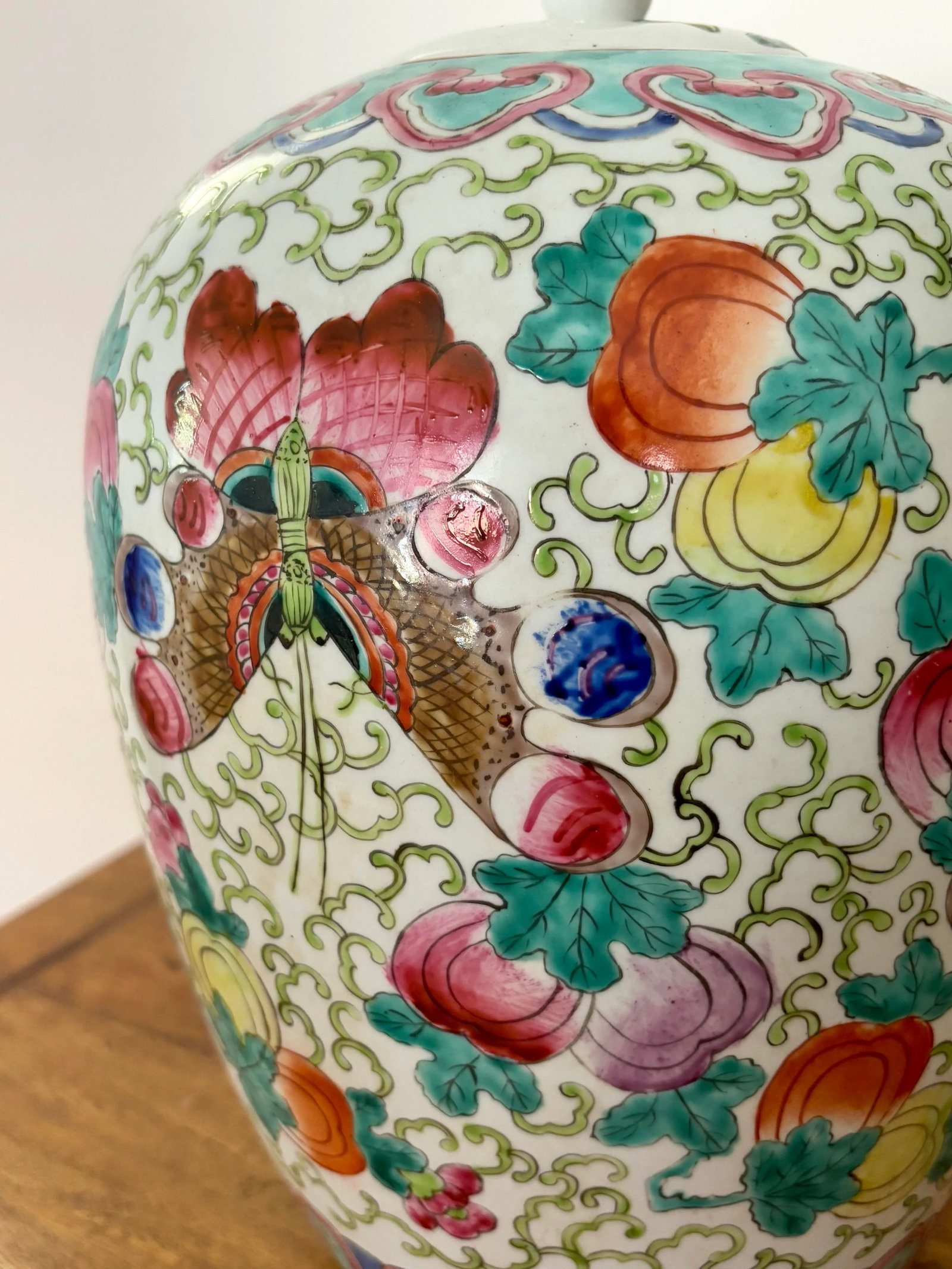 Large Vintage Butterfly and Fruit Ginger Jar - 2