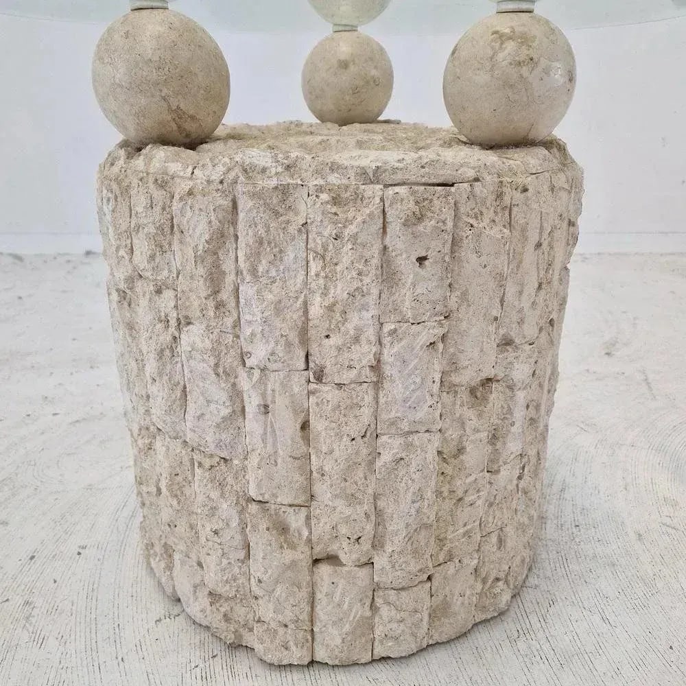 1980s Pair of Vintage, Postmodern Cylindrical Mactan Stone Side Tables - 3