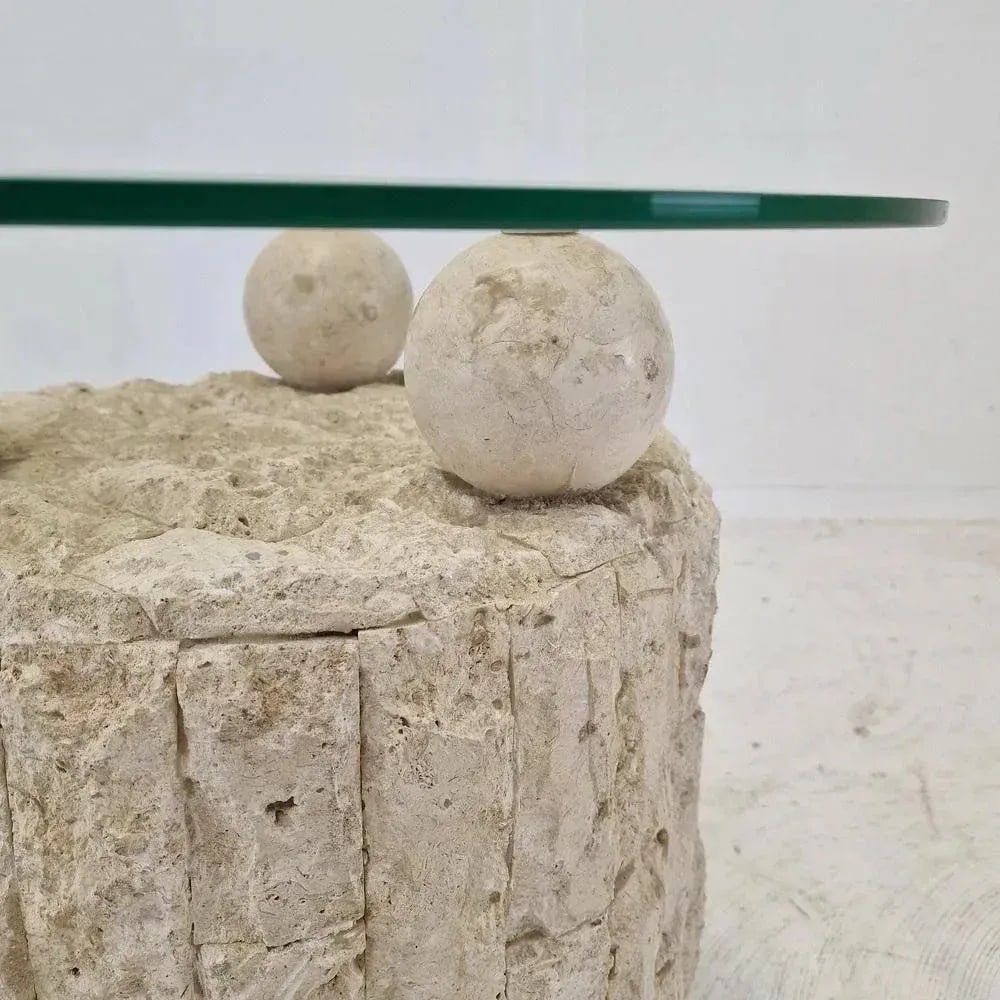 1980s Pair of Vintage, Postmodern Cylindrical Mactan Stone Side Tables - 4