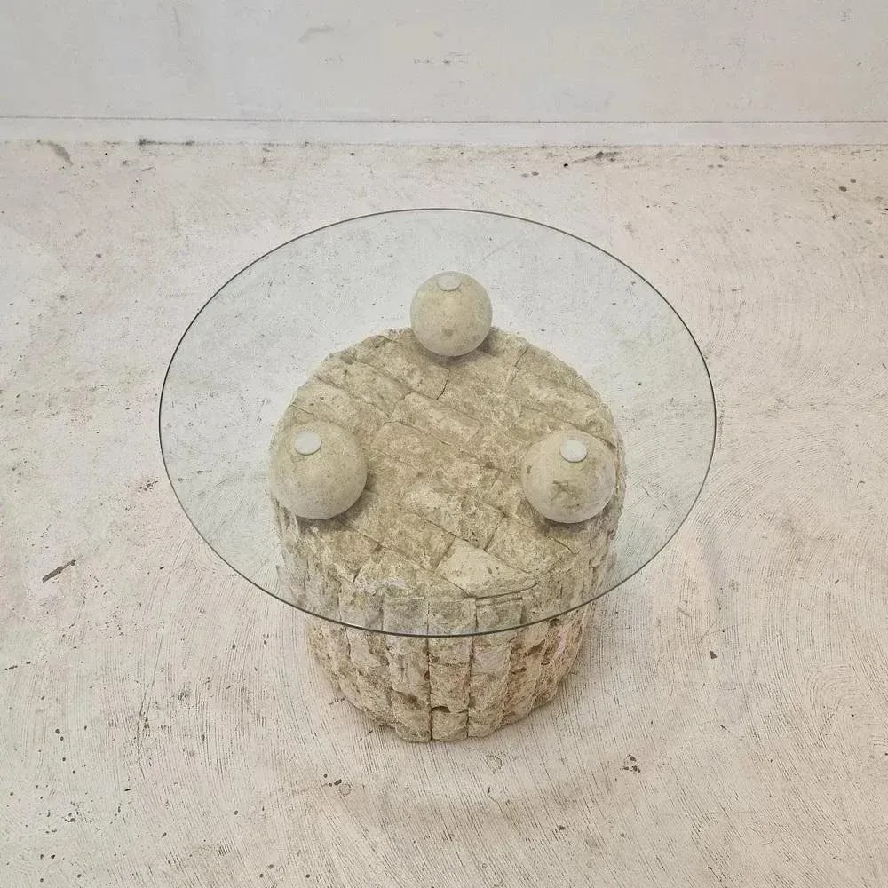 1980s Pair of Vintage, Postmodern Cylindrical Mactan Stone Side Tables - 5