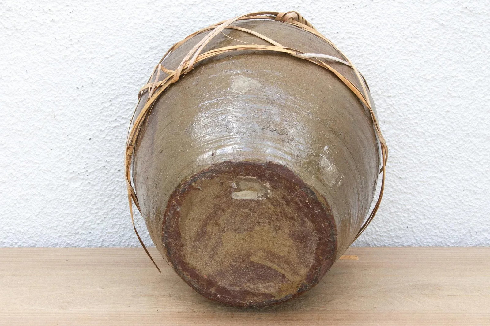 Antique Asian Stoneware Pot With Rattan Harness - 9