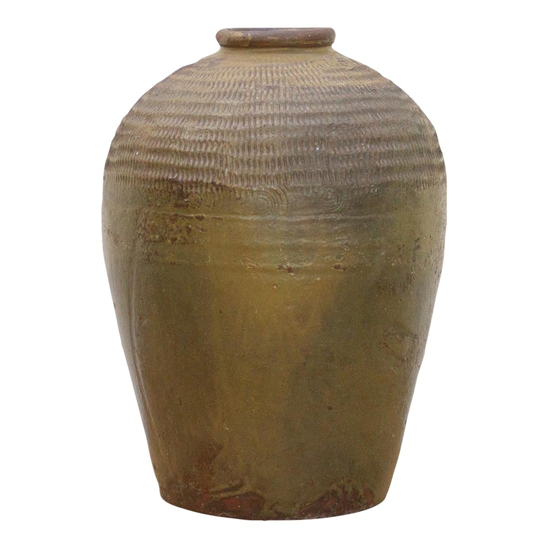 Tall Antique Provincial Stoneware Pot: This large stoneware jug is a testament to the elegant practicality of traditional design and craftsmanship. Likely originating from an Asian provincial kilns and dating to the 19th century, its impos