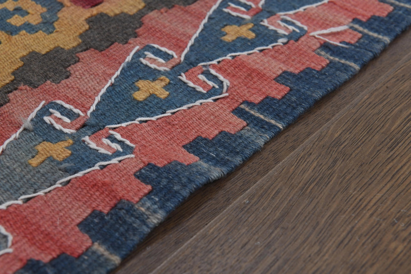 Shahmaran Motif Vintage Turkish Handmade Wool Cotton Orange Kilim Rug - 3