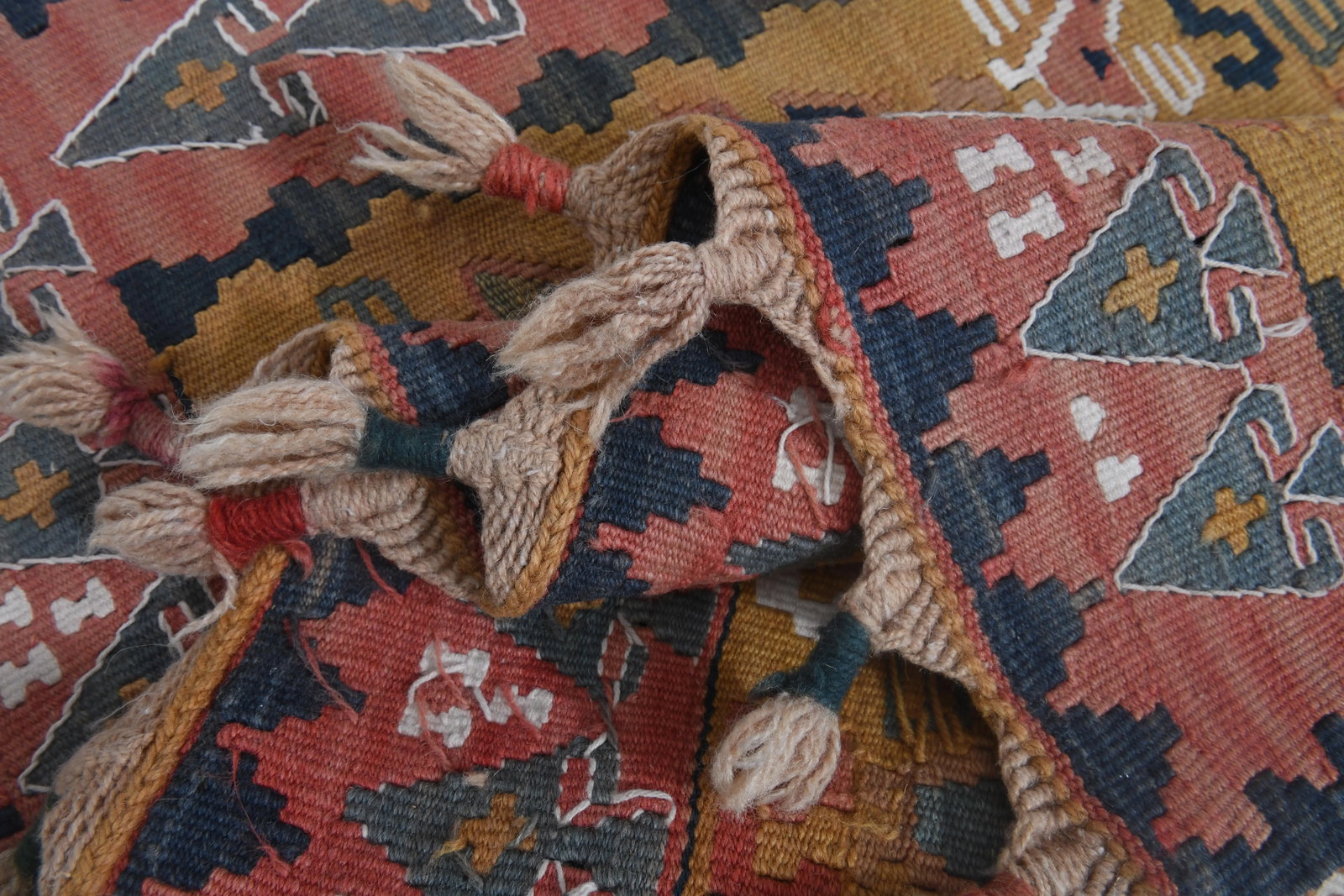 Shahmaran Motif Vintage Turkish Handmade Wool Cotton Orange Kilim Rug - 6