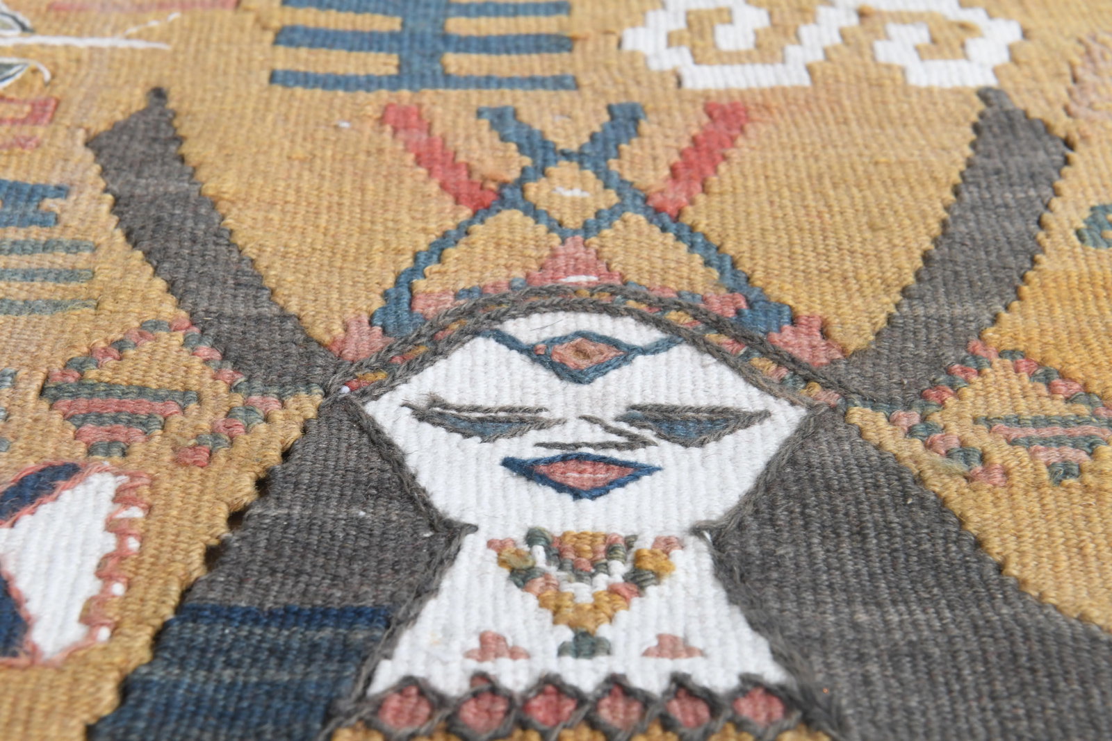Shahmaran Motif Vintage Turkish Handmade Wool Cotton Orange Kilim Rug - 9
