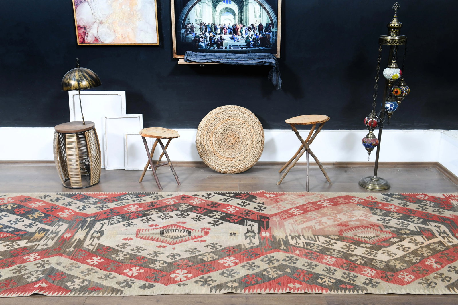 1970s Turkish Oushak Handmade Wool Cotton Red Kilim Runner Rug - 11