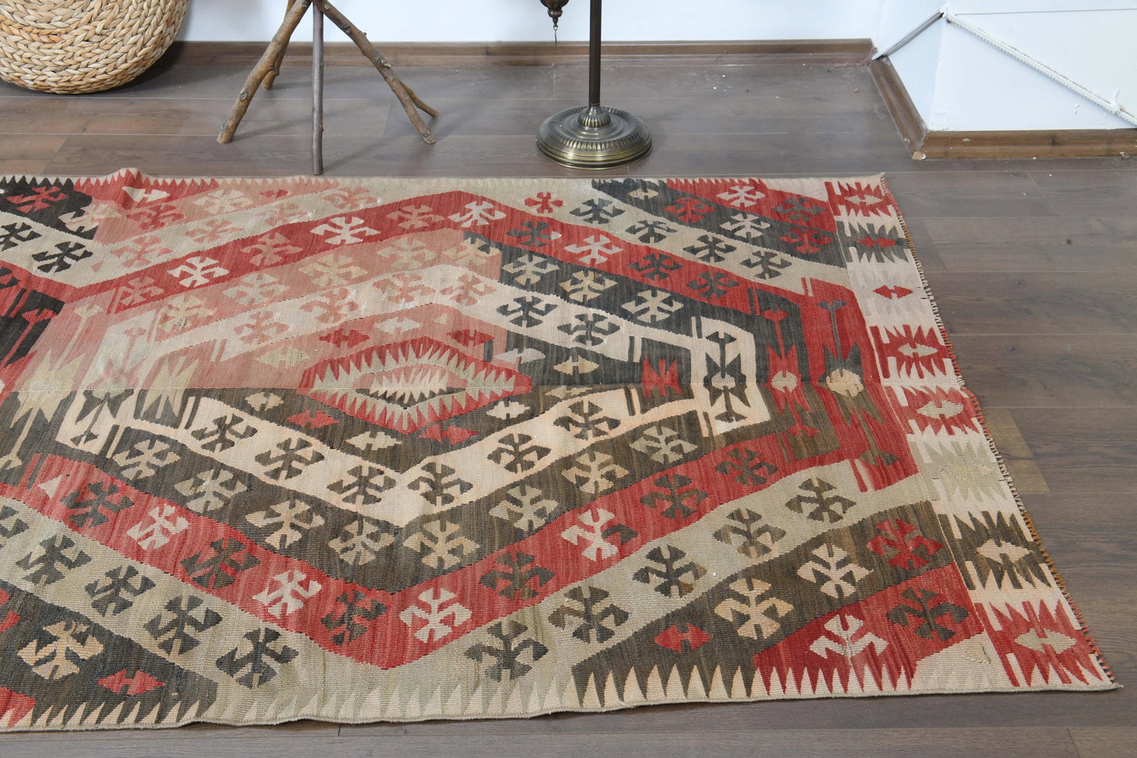 1970s Turkish Oushak Handmade Wool Cotton Red Kilim Runner Rug - 5