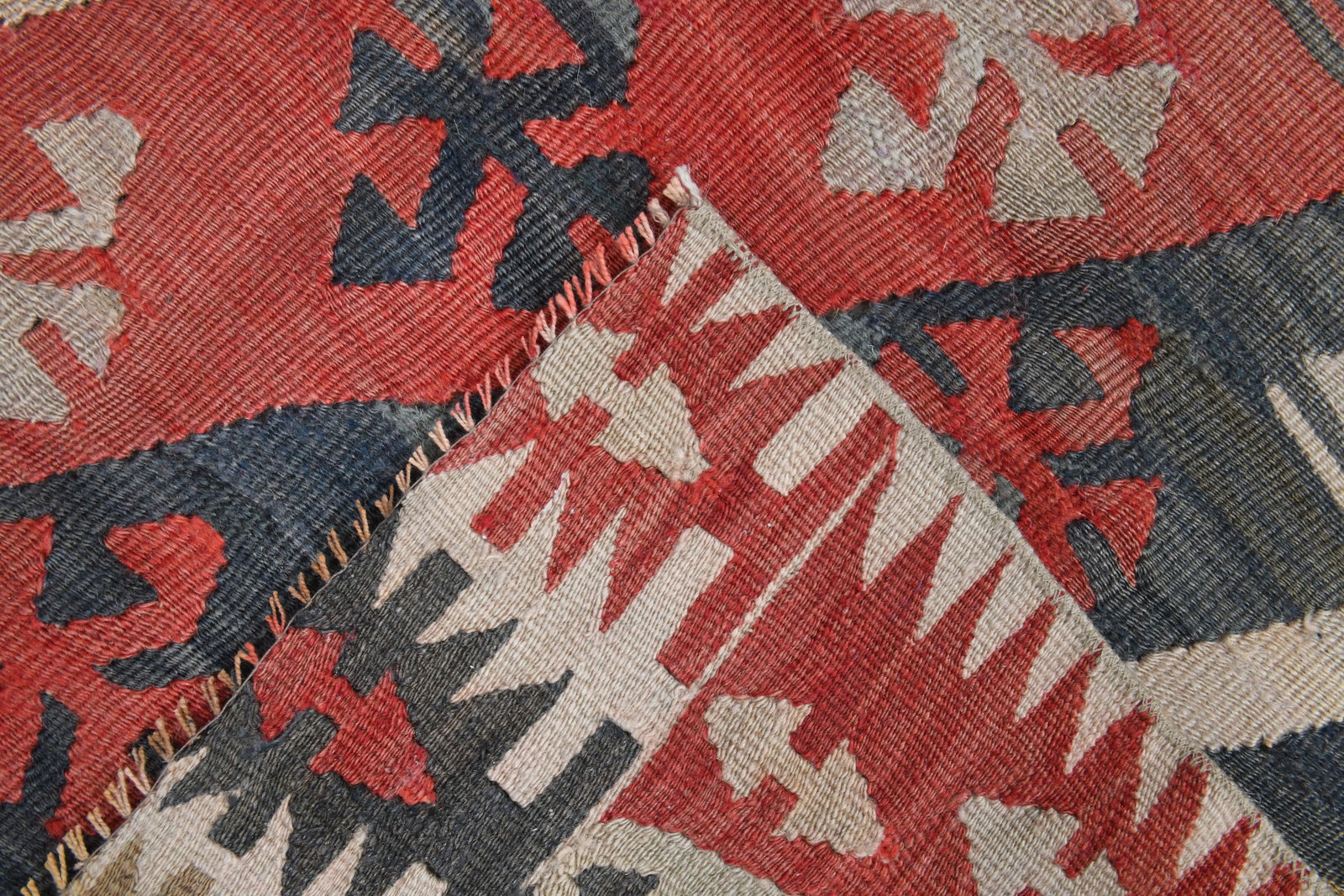 1970s Turkish Oushak Handmade Wool Cotton Red Kilim Runner Rug - 6