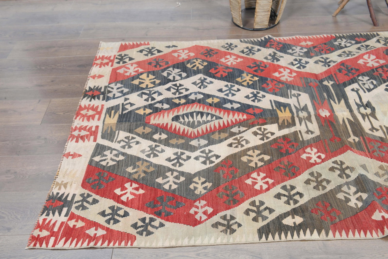 1970s Turkish Oushak Handmade Wool Cotton Red Kilim Runner Rug - 9