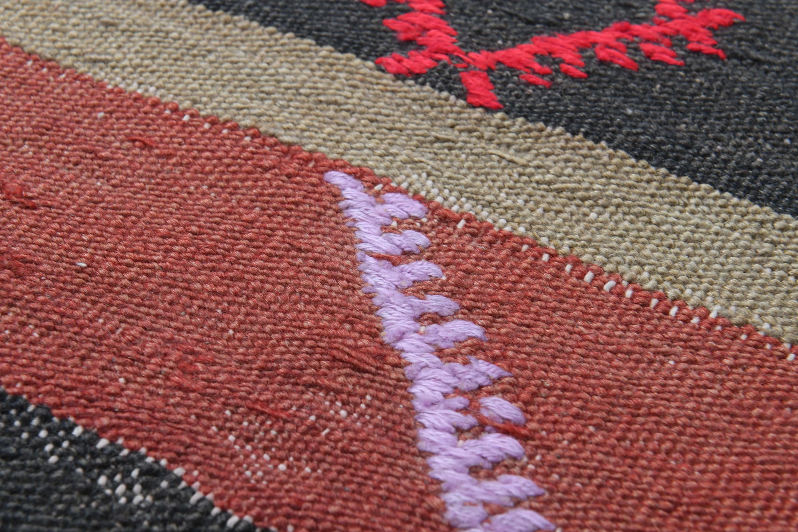 1970s Turkish Oushak Handmade Wool Cotton Red Brown Kilim Runner Rug - 10