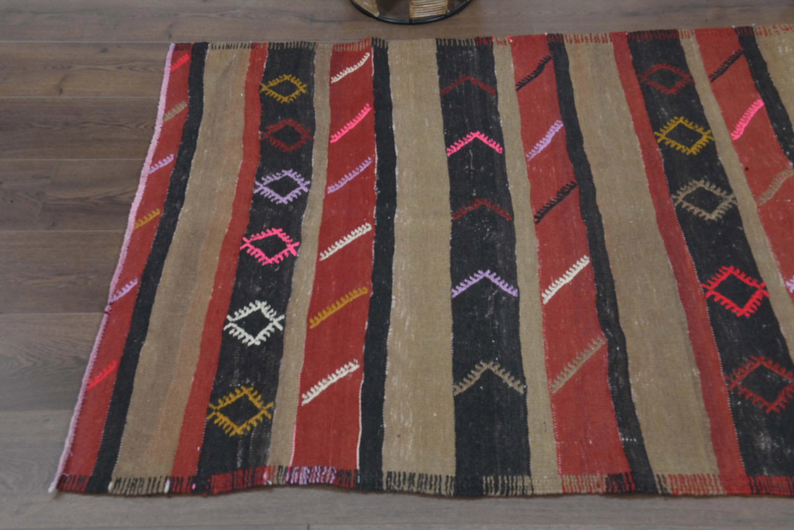 1970s Turkish Oushak Handmade Wool Cotton Red Brown Kilim Runner Rug - 3