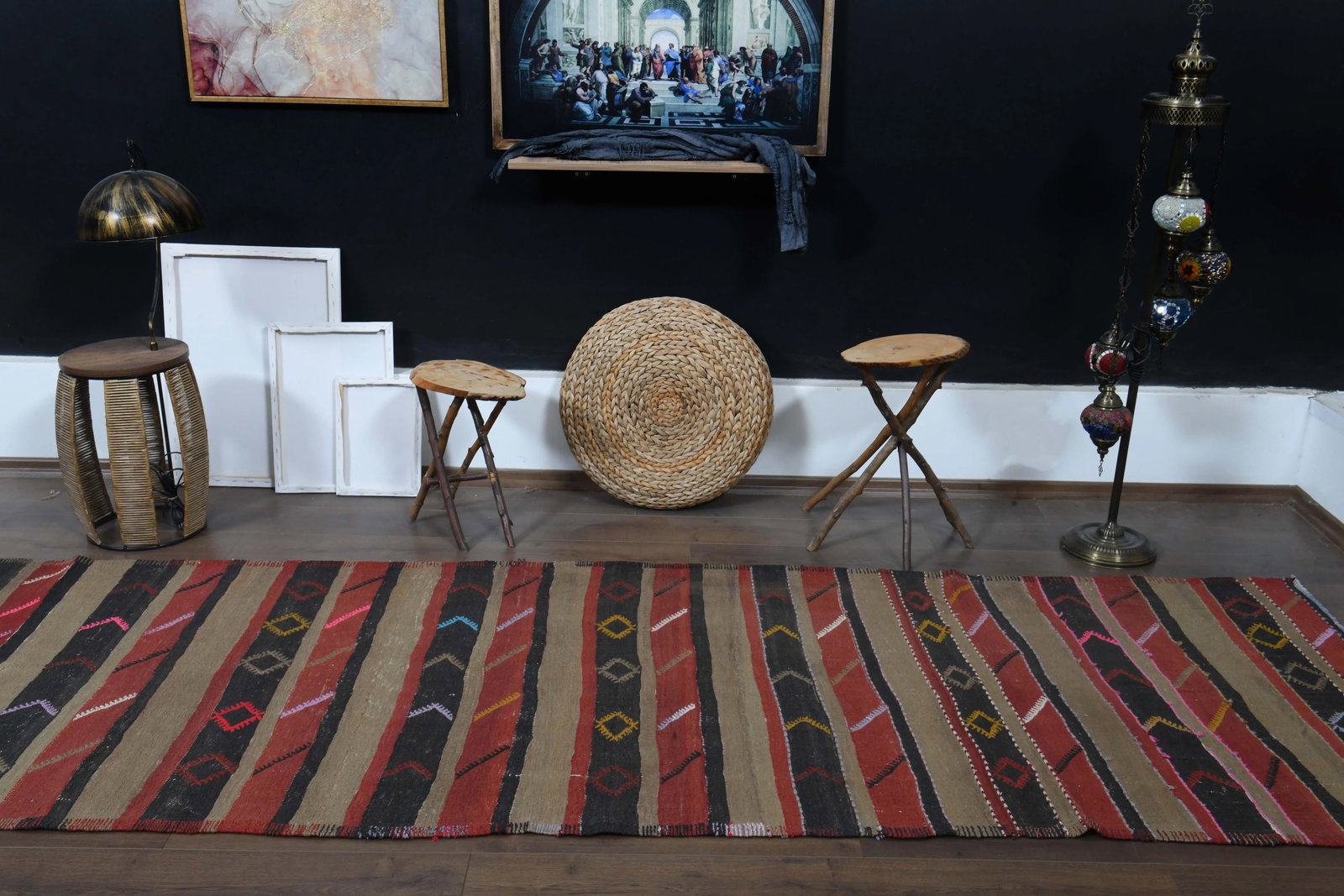 1970s Turkish Oushak Handmade Wool Cotton Red Brown Kilim Runner Rug - 4