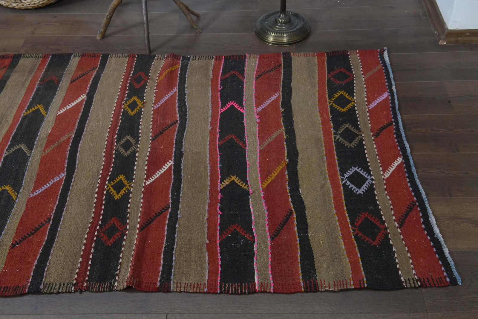 1970s Turkish Oushak Handmade Wool Cotton Red Brown Kilim Runner Rug - 5