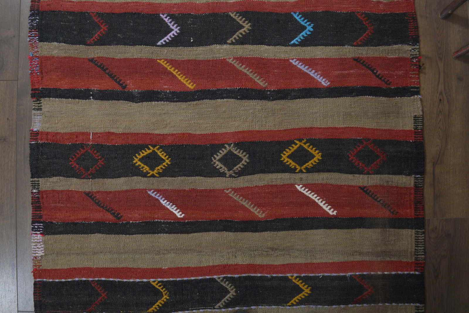 1970s Turkish Oushak Handmade Wool Cotton Red Brown Kilim Runner Rug - 8