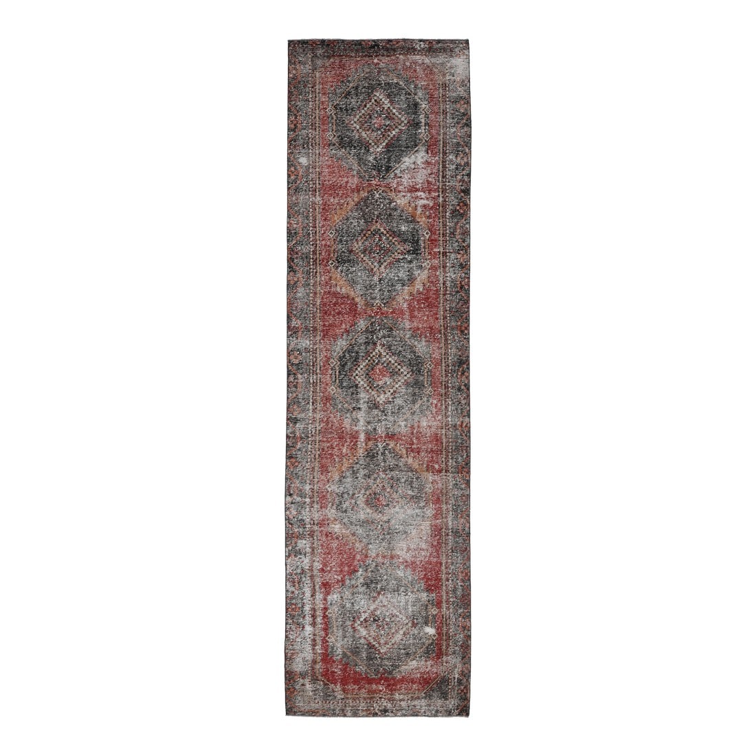 1970s Turkish Oushak Handmade Wool Cotton Red Runner Rug: Vintage Turkish Hand-Knotted vintage rug is a semi- vintage runner rug.'70s Eastern region of Turkey's unique rug is perfectly hand-knotted by the artisan. This special piece of art has very rare