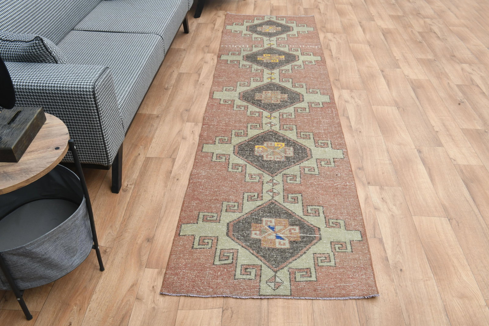 1970s Turkish Oushak Handmade Wool Cotton Orange Runner Rug - 2