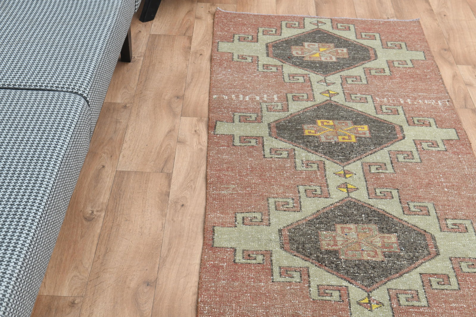 1970s Turkish Oushak Handmade Wool Cotton Orange Runner Rug - 5
