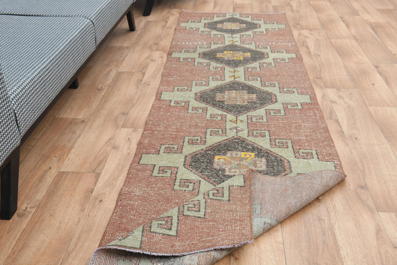 1970s Turkish Oushak Handmade Wool Cotton Orange Runner Rug - 7