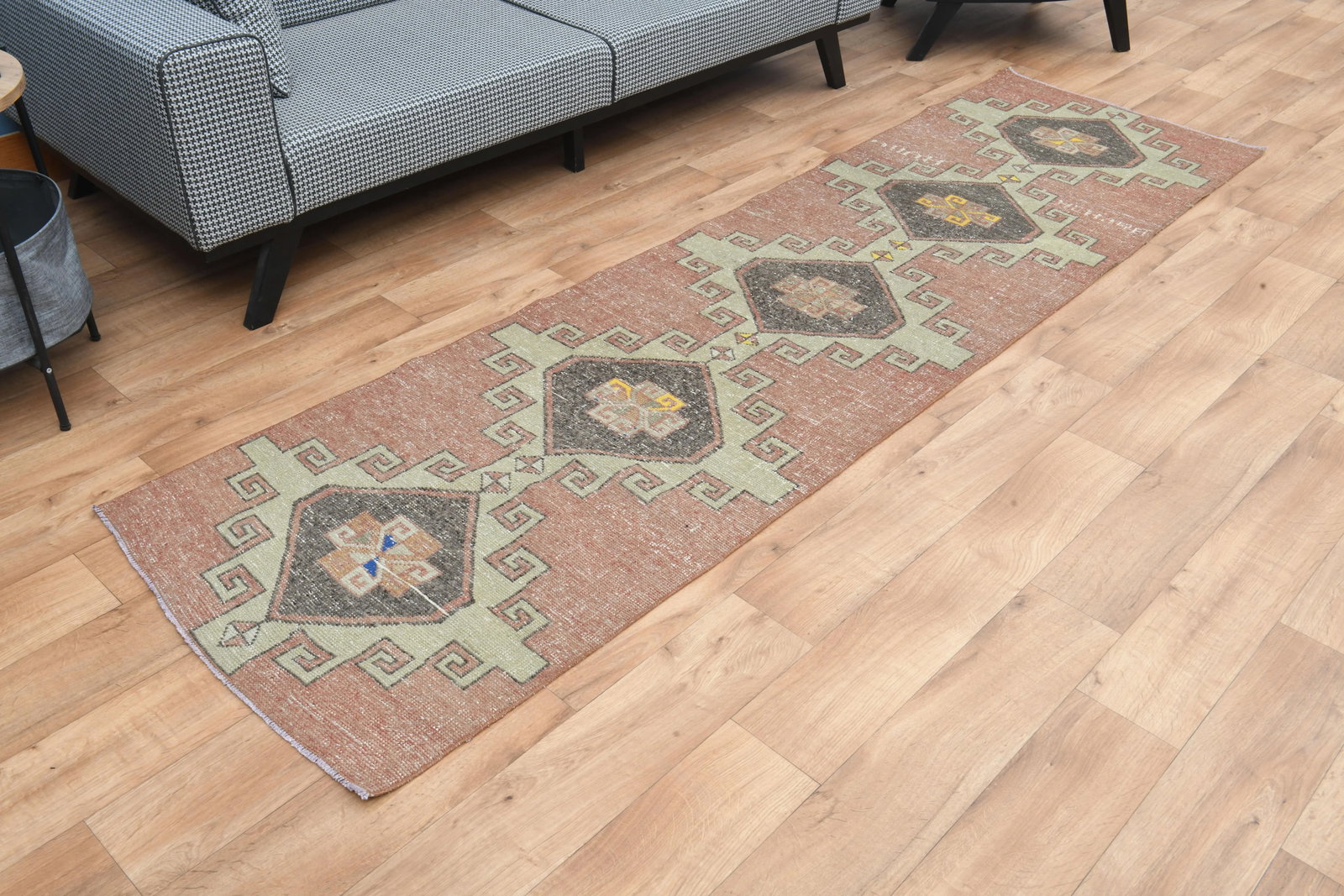 1970s Turkish Oushak Handmade Wool Cotton Orange Runner Rug - 8