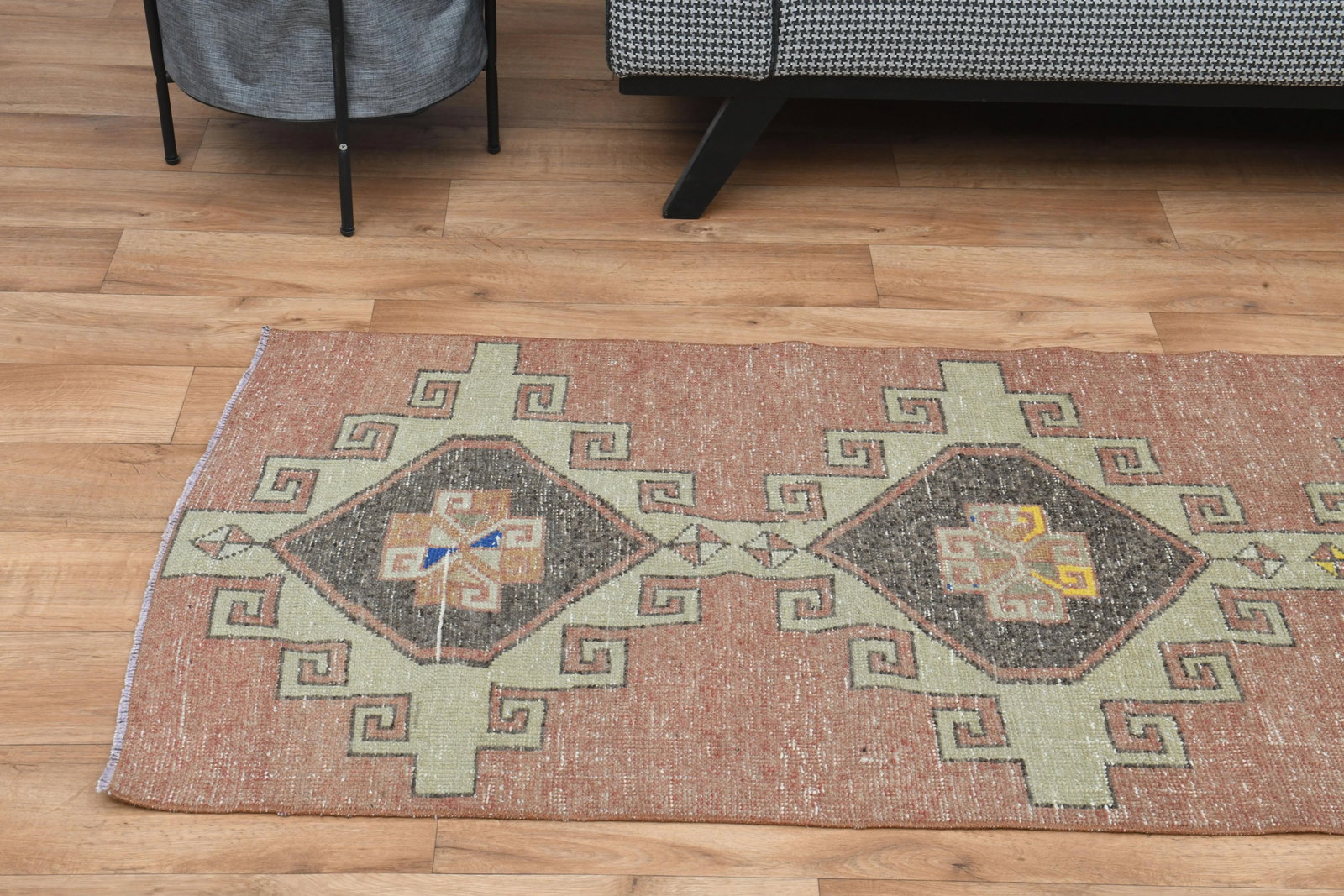 1970s Turkish Oushak Handmade Wool Cotton Orange Runner Rug - 9