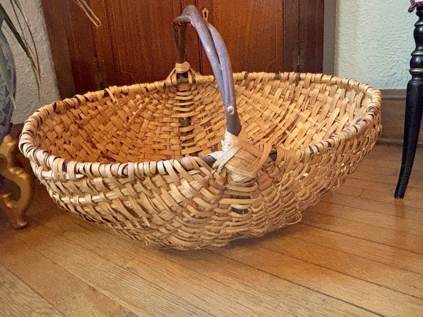 Antique Extra Large Market Basket With Twig Handle - 11