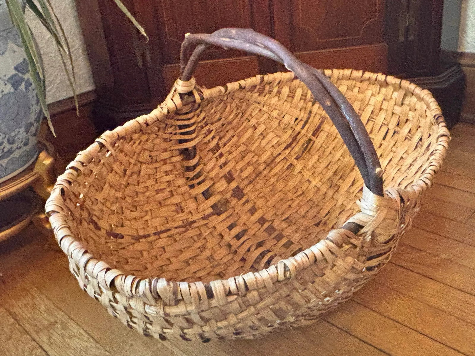 Antique Extra Large Market Basket With Twig Handle - 3