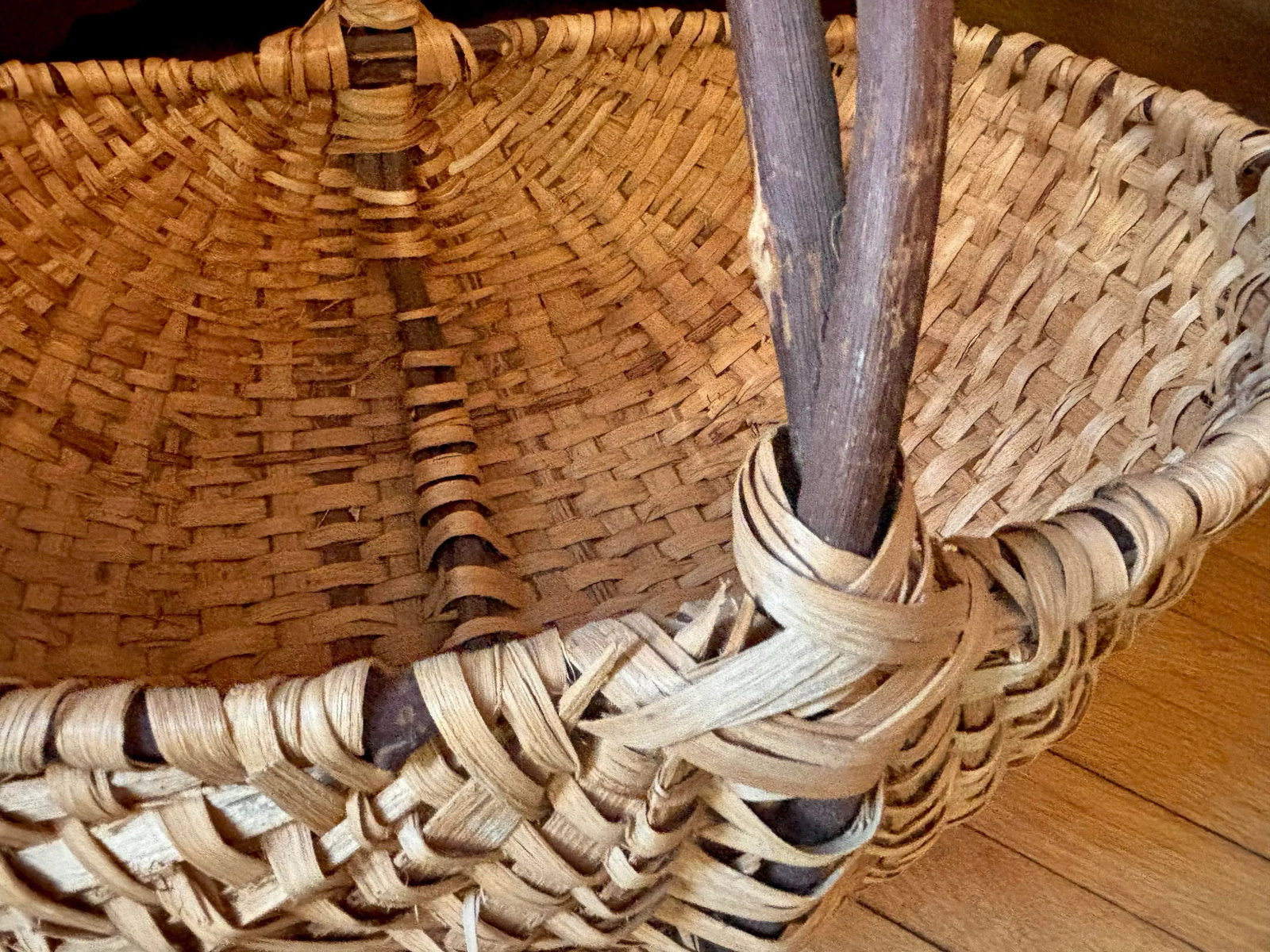 Antique Extra Large Market Basket With Twig Handle - 4