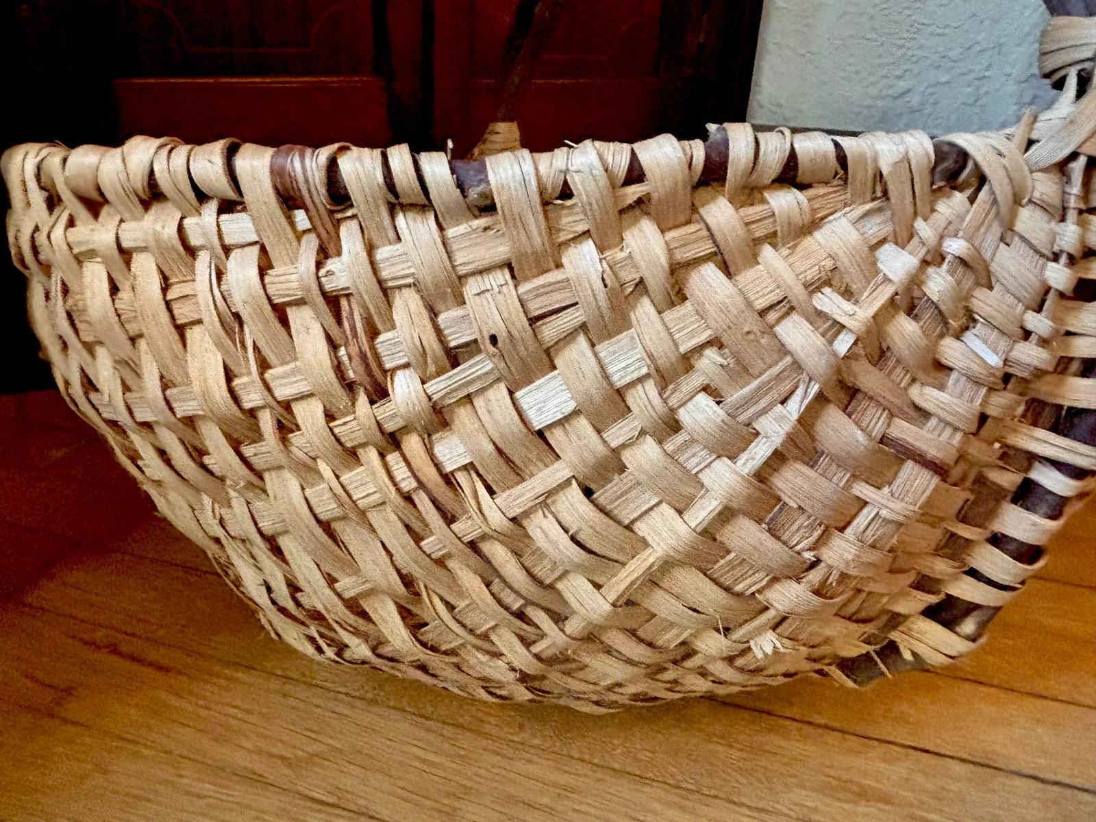 Antique Extra Large Market Basket With Twig Handle - 7
