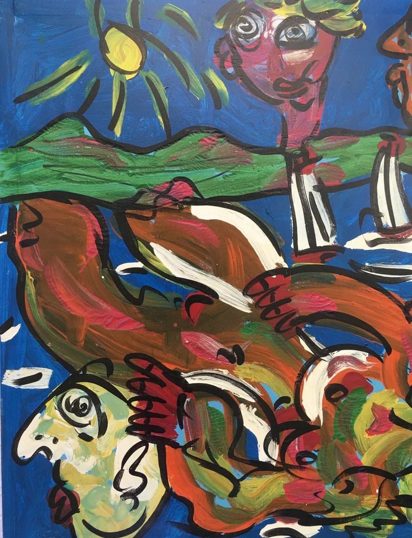 1980s Cubist Style Abstract Acrylic Painting by Peter Keil - 2