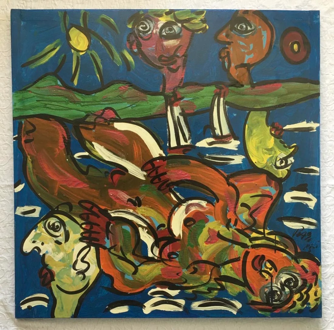 1980s Cubist Style Abstract Acrylic Painting by Peter Keil - 8