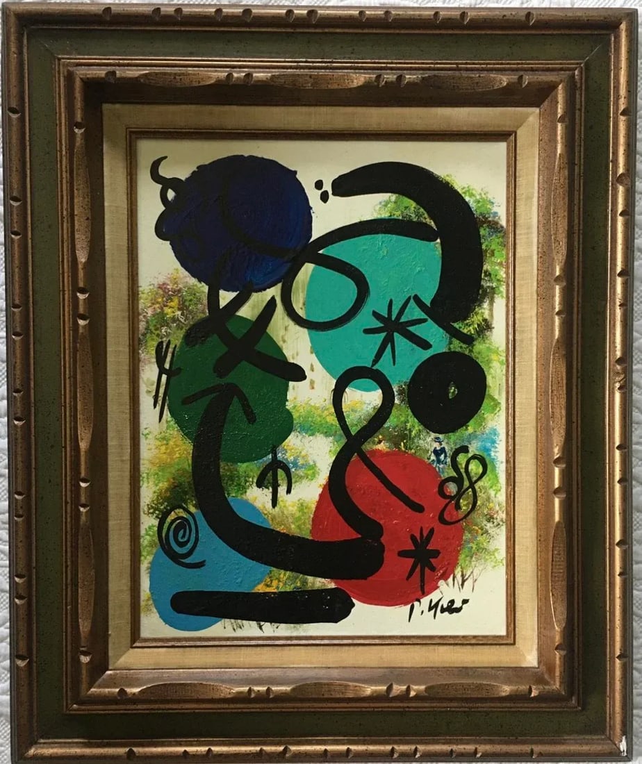 1970s MirÃ³vian Style Abstract Acrylic Painting by Peter Keil, Framed - 6