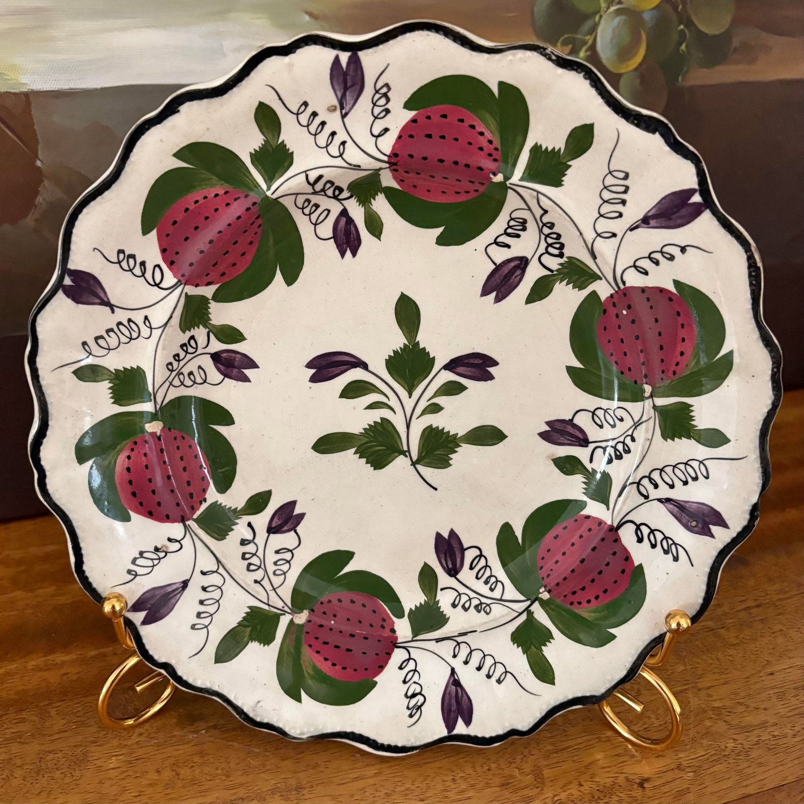 Fine 1830s Staffordshire Whiteware Strawberry Pattern 9" Plate - 2