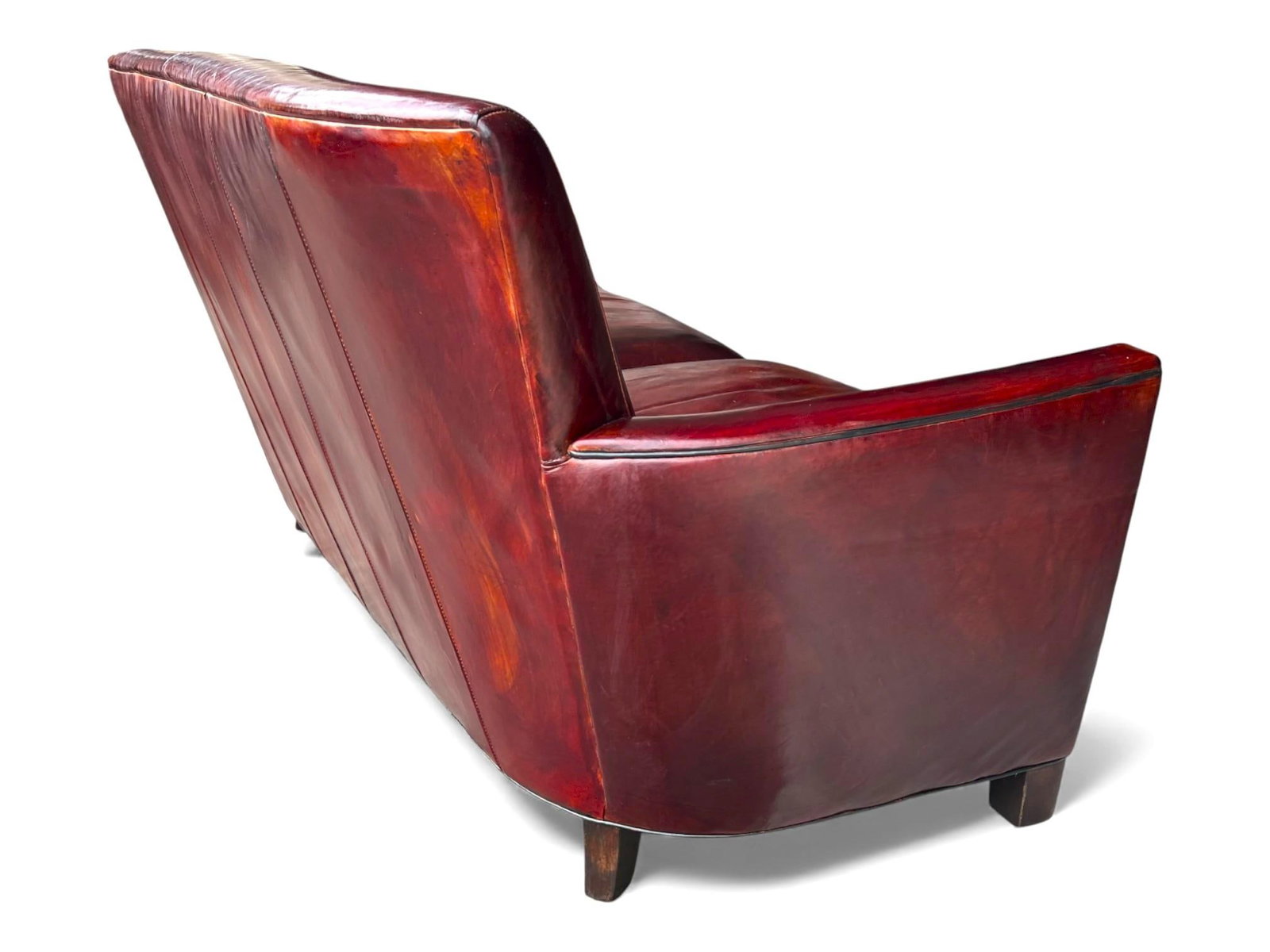 Rich Burgundy Vintage Leather Sofa With Beautiful Patina & Timeless Form - By Crate and Barrell - 10