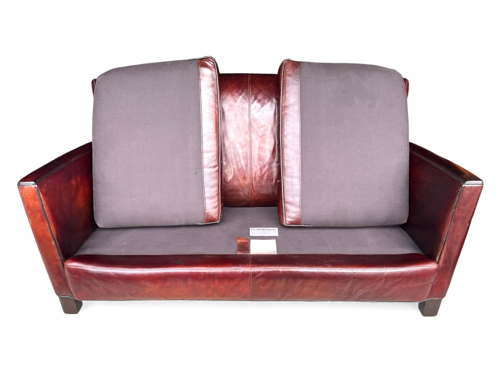 Rich Burgundy Vintage Leather Sofa With Beautiful Patina & Timeless Form - By Crate and Barrell - 13